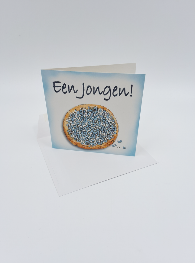 Vierkante wenskaart geboorte beschuit, "Een jongen"