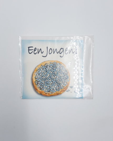 Vierkante wenskaart geboorte beschuit, "Een jongen"