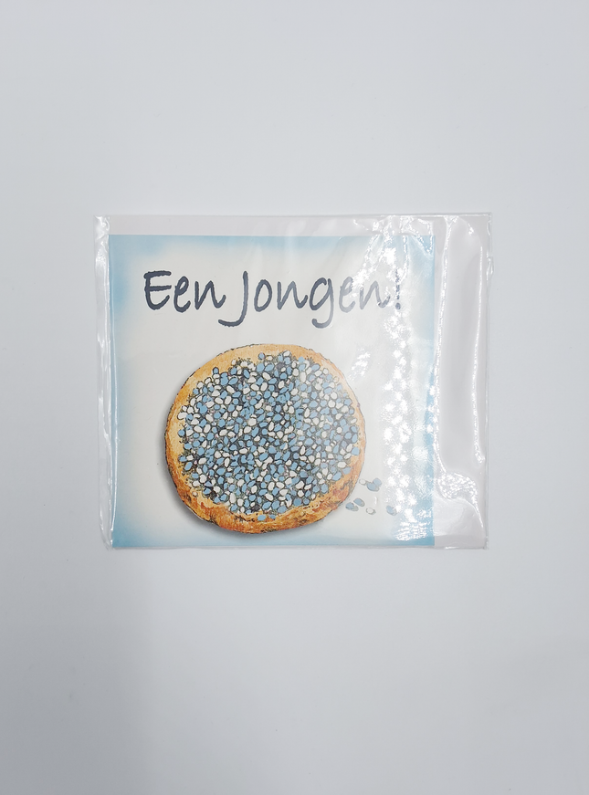 Vierkante wenskaart geboorte beschuit, "Een jongen"