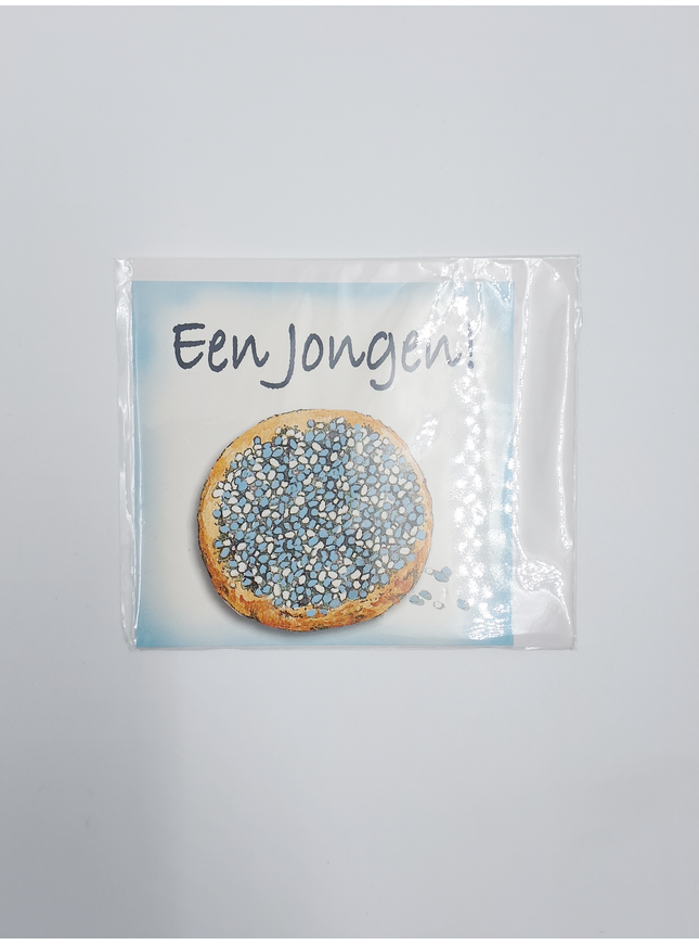 Vierkante wenskaart geboorte beschuit, "Een jongen"