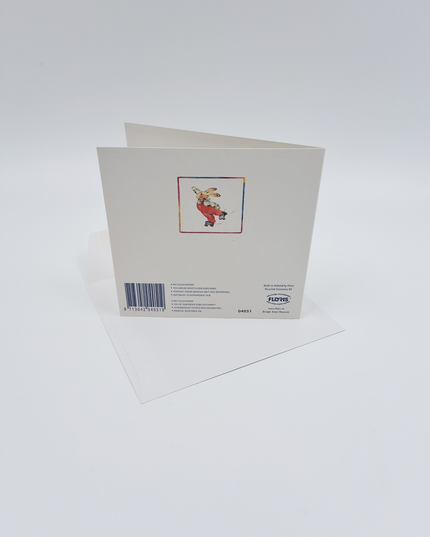 Vierkante wenskaart konijn, "Alles loopt op rolletjes"