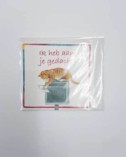 Vierkante wenskaart poes, "Ik heb aan je gedacht"