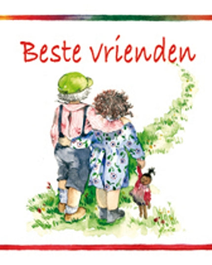 Vierkante wenskaart jongen en meisje, "Beste vrienden"