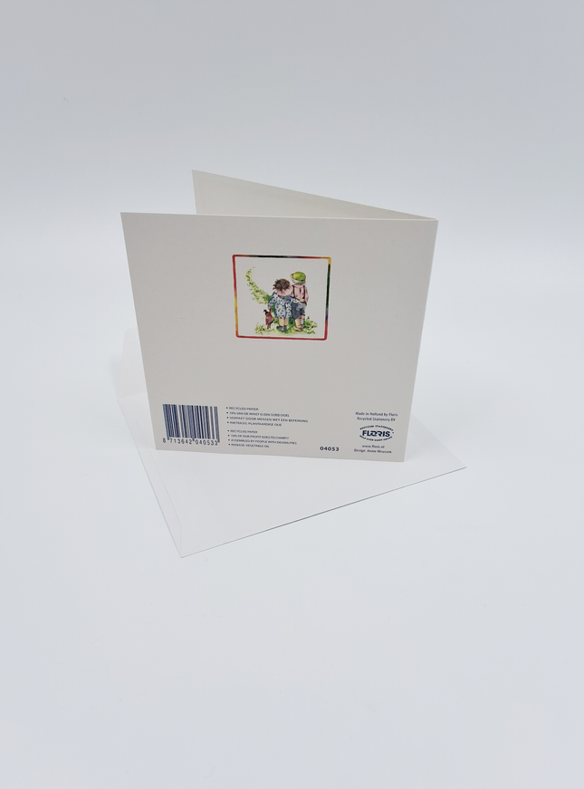 Vierkante wenskaart jongen en meisje, "Beste vrienden"