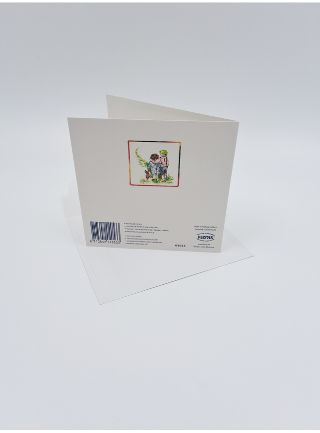 Vierkante wenskaart jongen en meisje, "Beste vrienden"