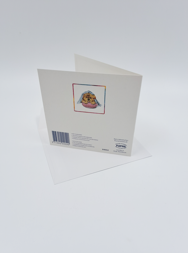 Vierkante wenskaart hond, "Heel veel sterkte"