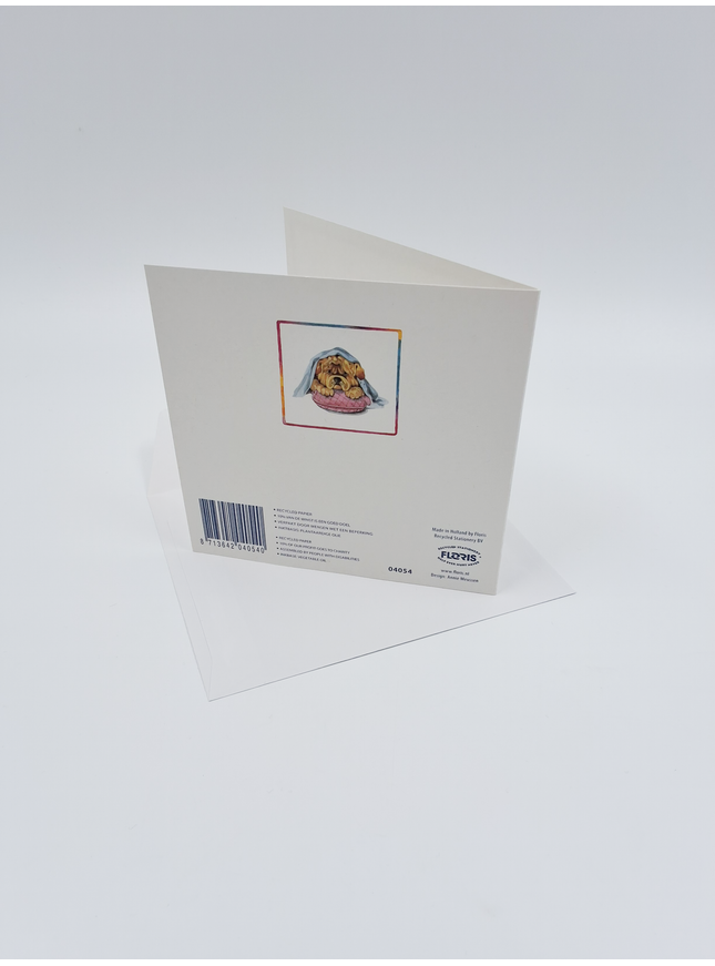 Vierkante wenskaart hond, "Heel veel sterkte"