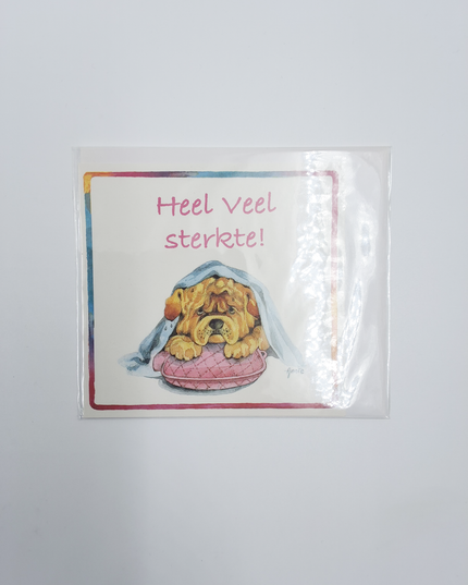 Vierkante wenskaart hond, "Heel veel sterkte"