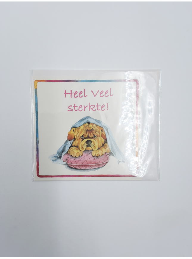 Vierkante wenskaart hond, "Heel veel sterkte"