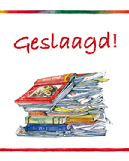 Vierkante wenskaart boeken, "Geslaagd!"