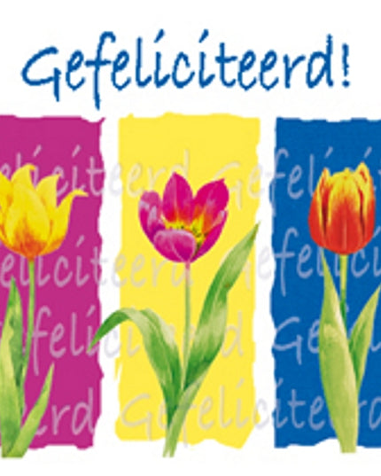 Vierkante wenskaart tulpen, "Gefeliciteerd!"