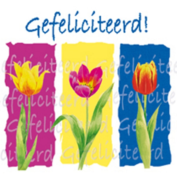 Vierkante wenskaart tulpen, "Gefeliciteerd!"
