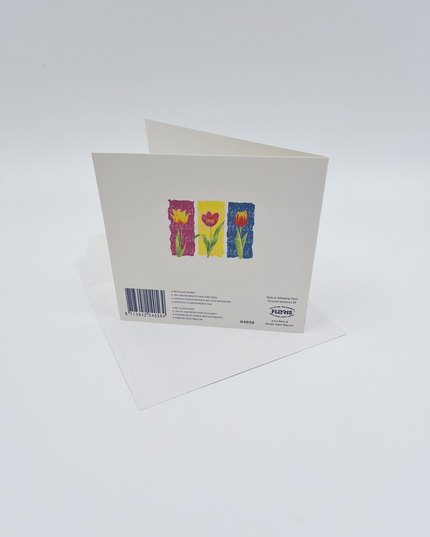 Vierkante wenskaart tulpen, "Gefeliciteerd!"