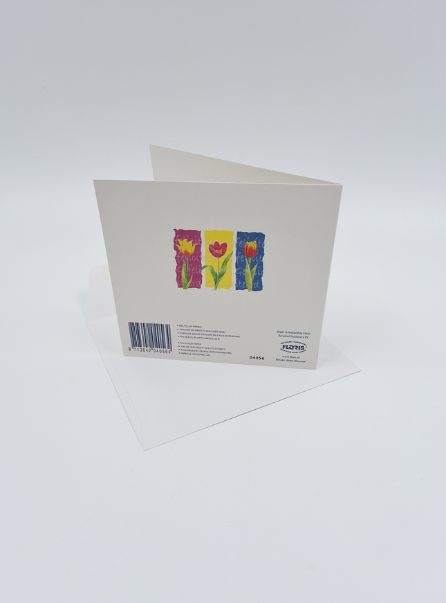 Vierkante wenskaart tulpen, "Gefeliciteerd!"