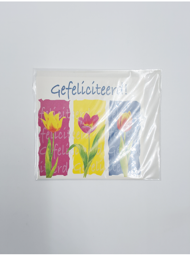 Vierkante wenskaart tulpen, "Gefeliciteerd!"