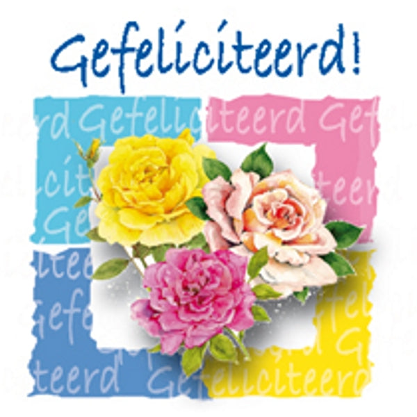 Vierkante wenskaart rozen, "Gefeliciteerd!"