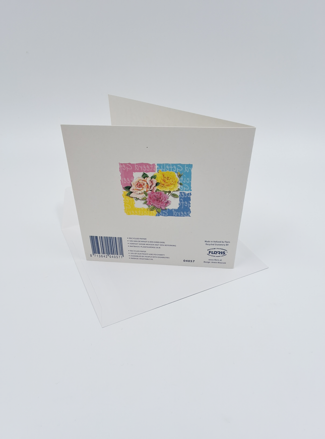 Vierkante wenskaart rozen, "Gefeliciteerd!"