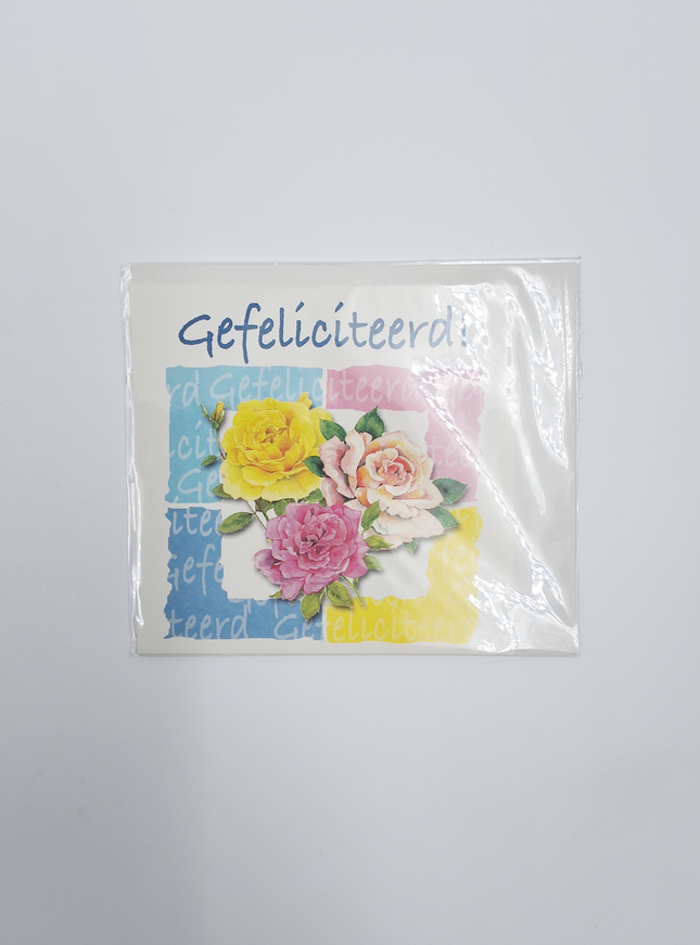 Vierkante wenskaart rozen, "Gefeliciteerd!"