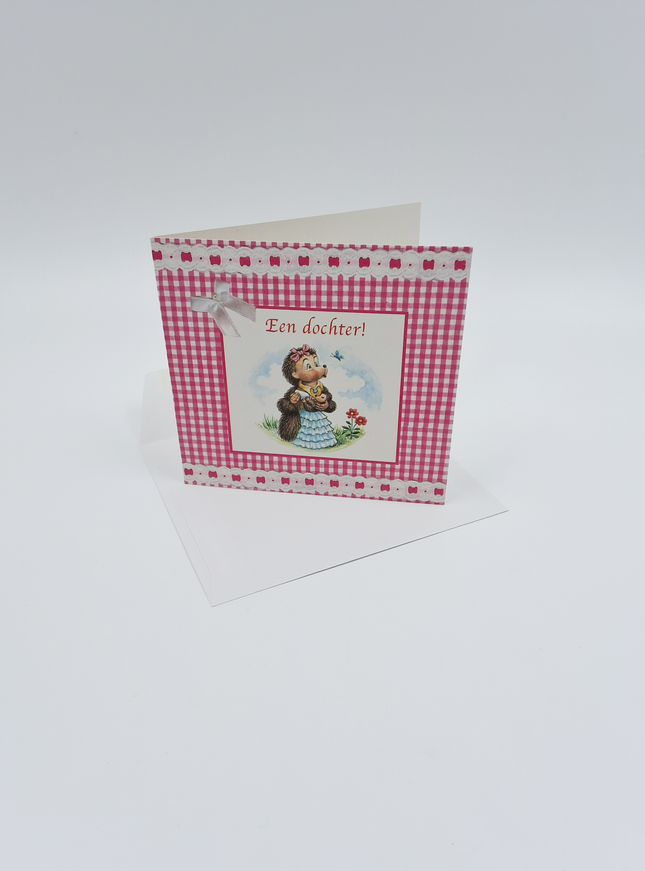Vierkante wenskaart tulpen , "Een dochter!"
