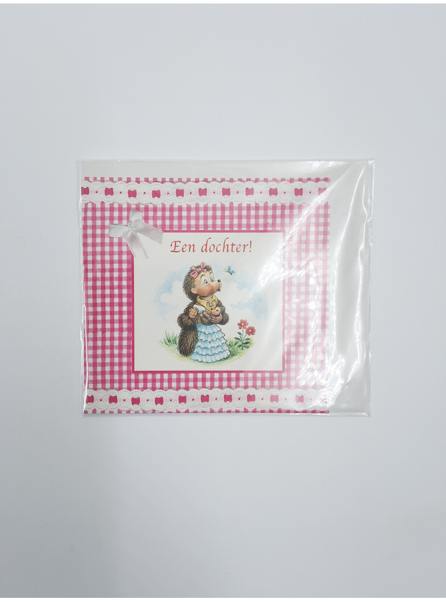 Vierkante wenskaart tulpen , "Een dochter!"