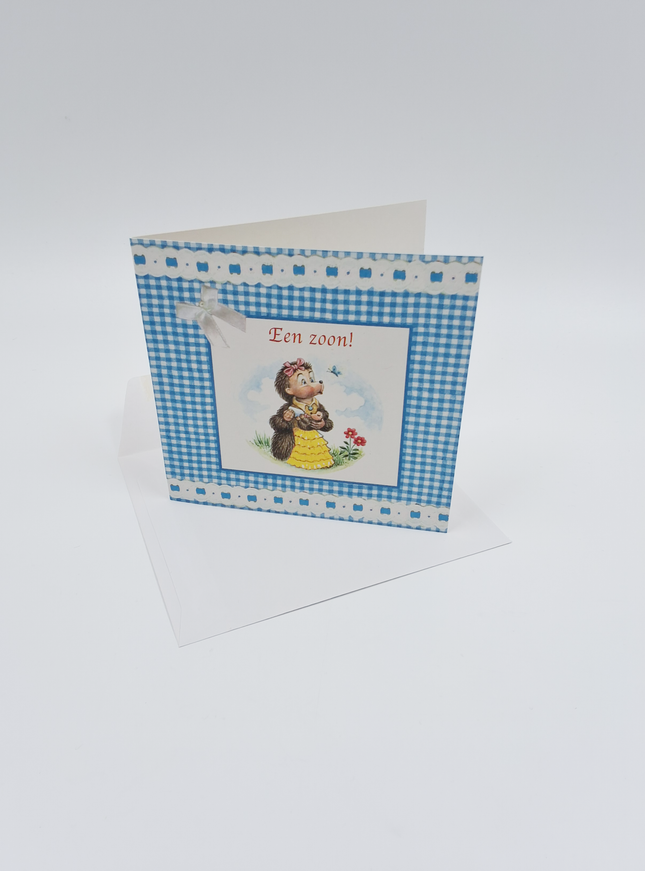 Vierkante wenskaart tulpen, "Een zoon!"