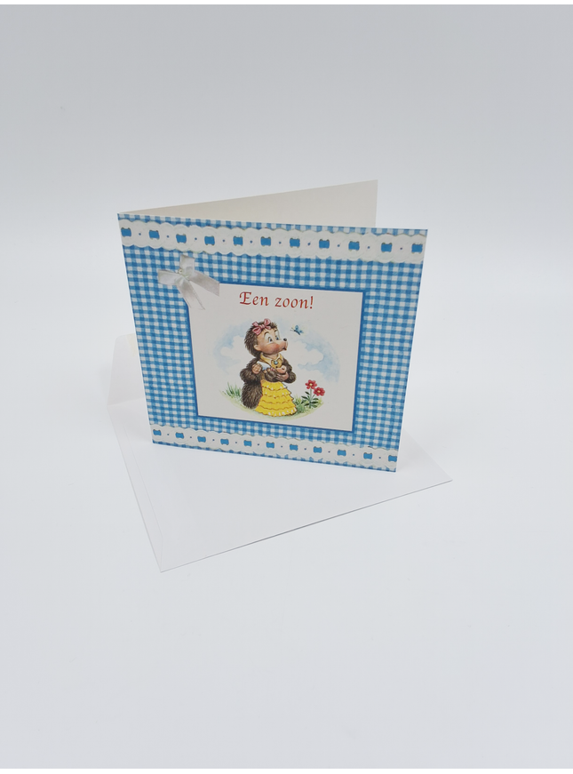 Vierkante wenskaart tulpen, "Een zoon!"
