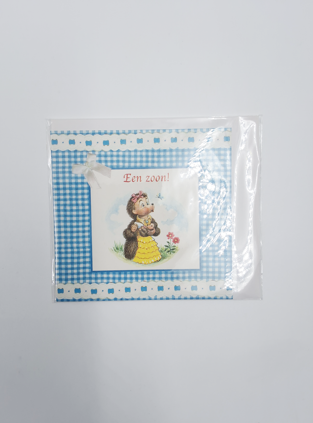 Vierkante wenskaart tulpen, "Een zoon!"