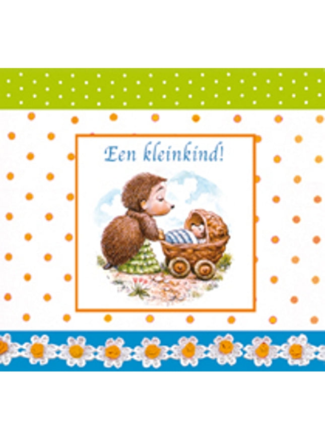 Vierkante wenskaart tulpen, "Een kleinkind!"