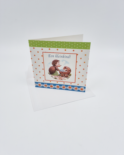 Vierkante wenskaart tulpen, "Een kleinkind!"