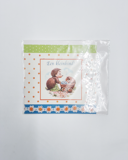 Vierkante wenskaart tulpen, "Een kleinkind!"