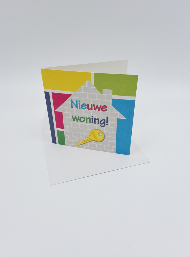 Vierkante wenskaart "Nieuwe woning!"
