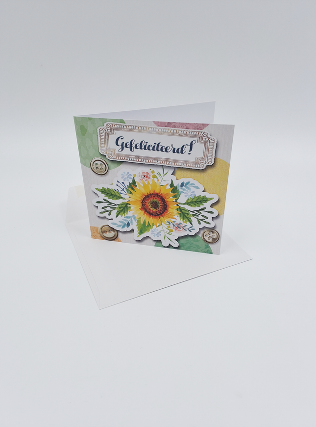 Vierkante wenskaart "Gefeliciteerd!"