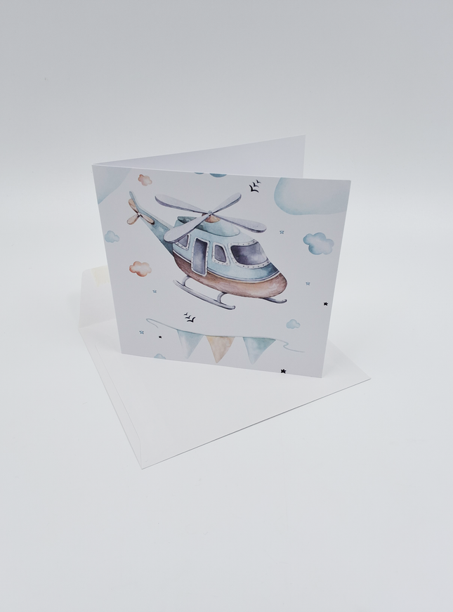 Vierkante wenskaart helicopter