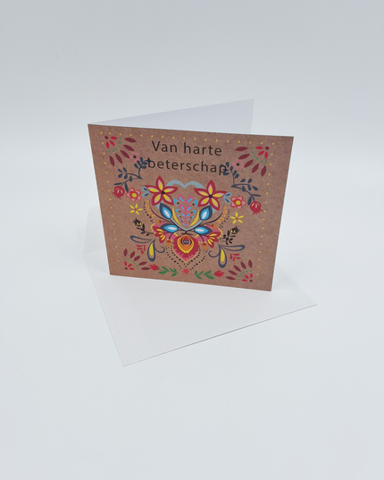 Vierkante wenskaart "Van harte beterschap"