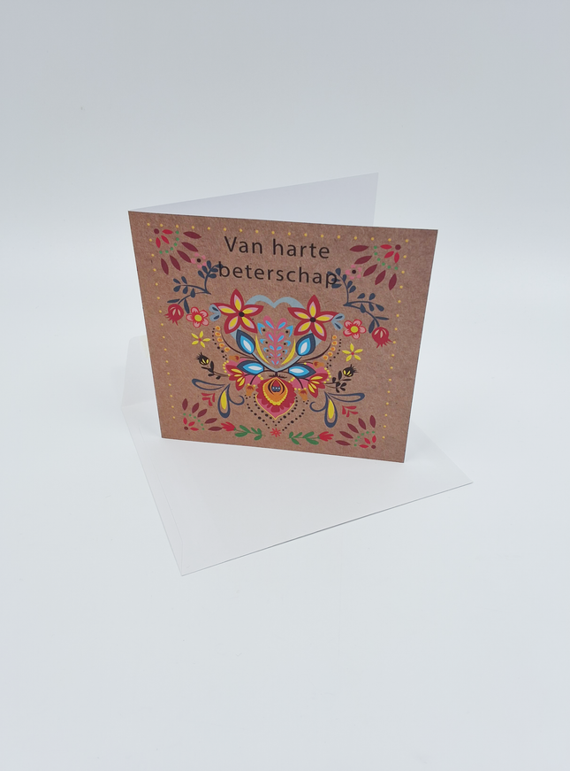 Vierkante wenskaart "Van harte beterschap"