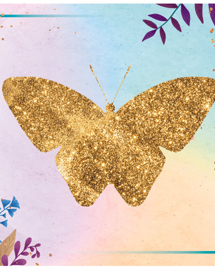 Vierkante wenskaart gouden vlinder