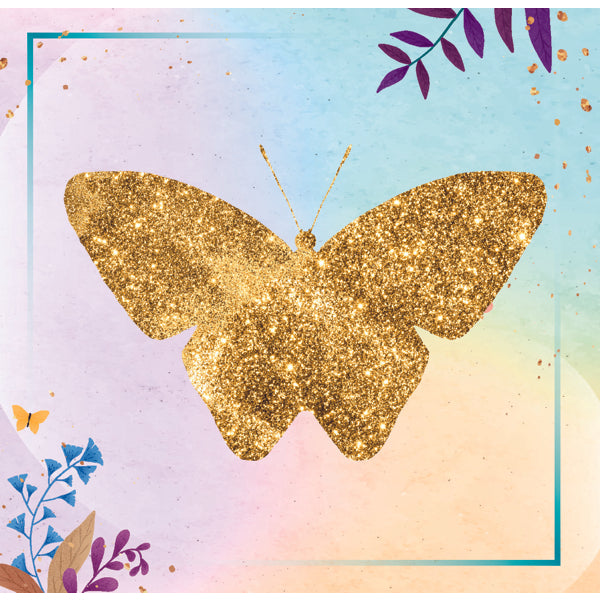 Vierkante wenskaart gouden vlinder