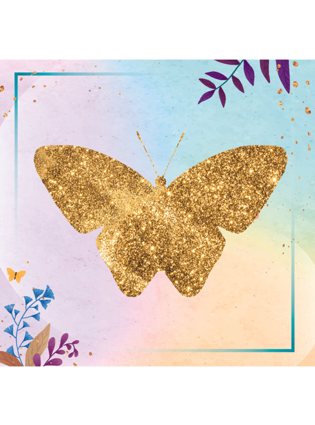 Vierkante wenskaart gouden vlinder