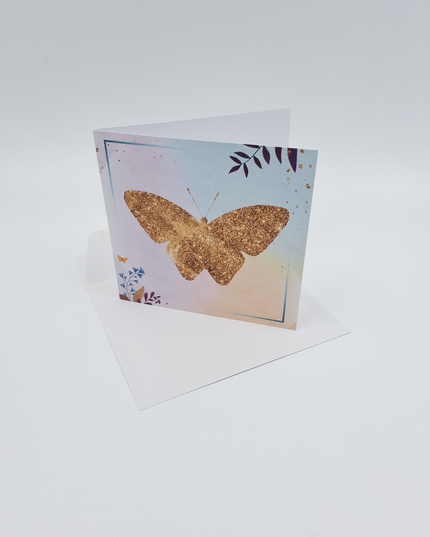 Vierkante wenskaart gouden vlinder