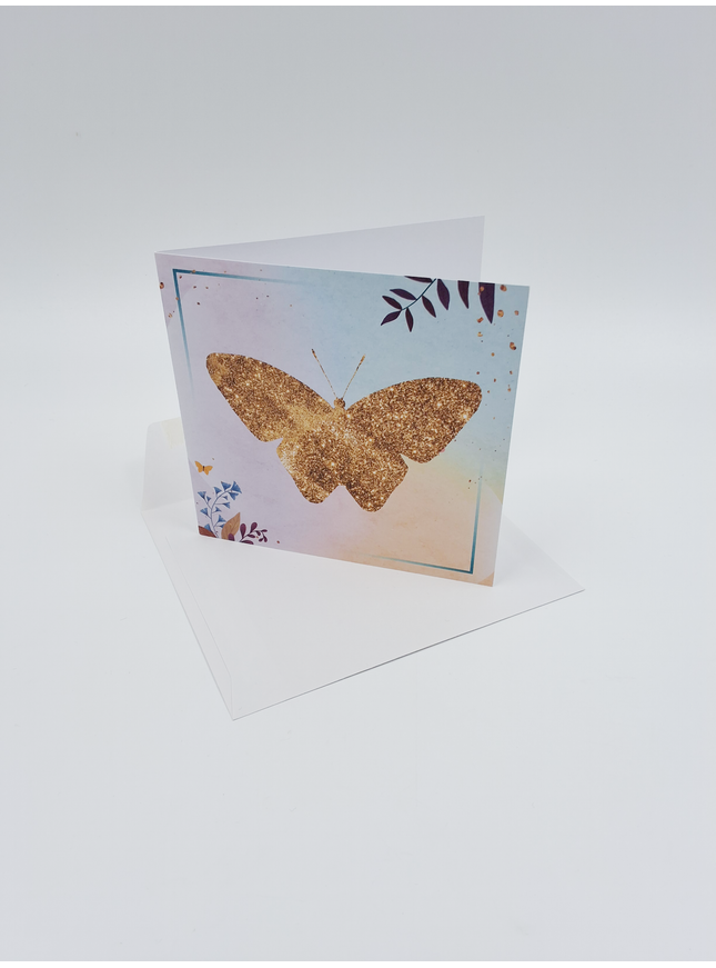 Vierkante wenskaart gouden vlinder