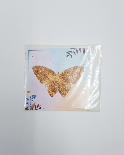 Vierkante wenskaart gouden vlinder