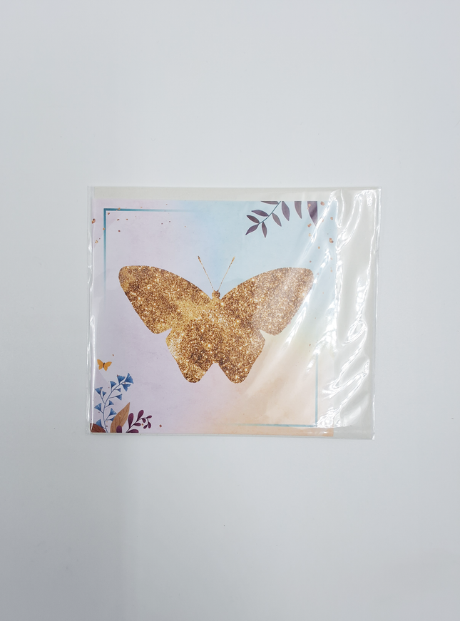 Vierkante wenskaart gouden vlinder