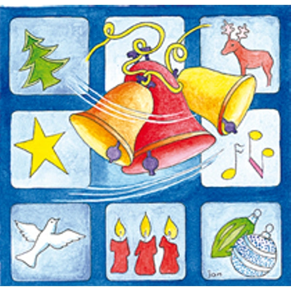 Vierkante kerstkaart kerstklokken