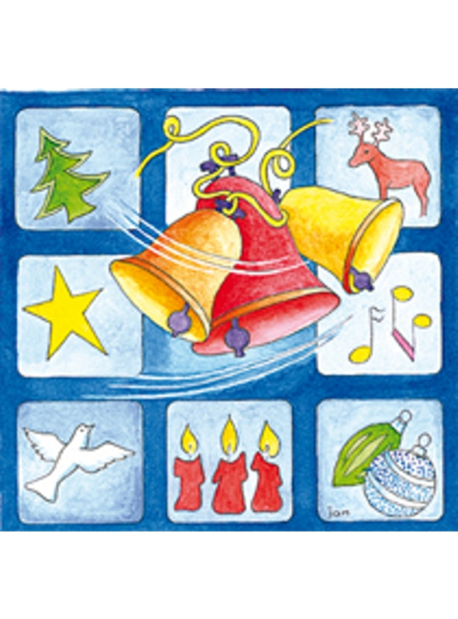 Vierkante kerstkaart kerstklokken