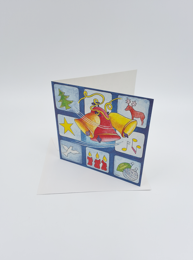Vierkante kerstkaart kerstklokken