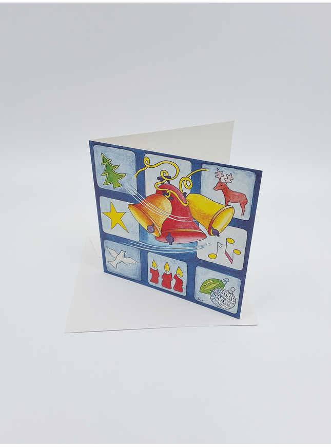 Vierkante kerstkaart kerstklokken