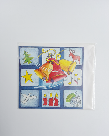 Vierkante kerstkaart kerstklokken