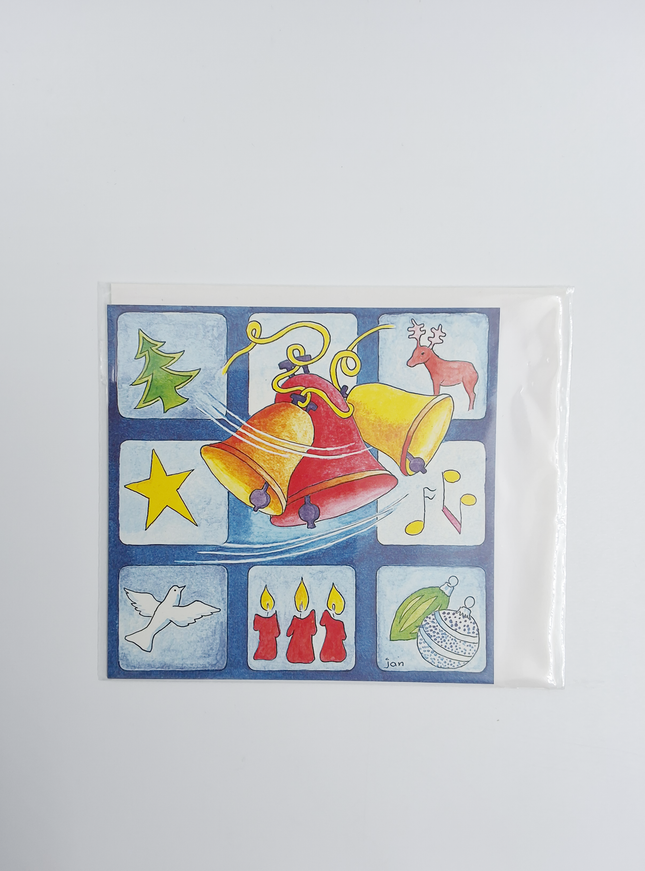 Vierkante kerstkaart kerstklokken