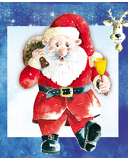 Vierkante kerstkaart kerstman met bel