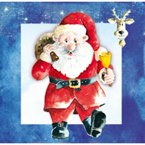 Vierkante kerstkaart kerstman met bel